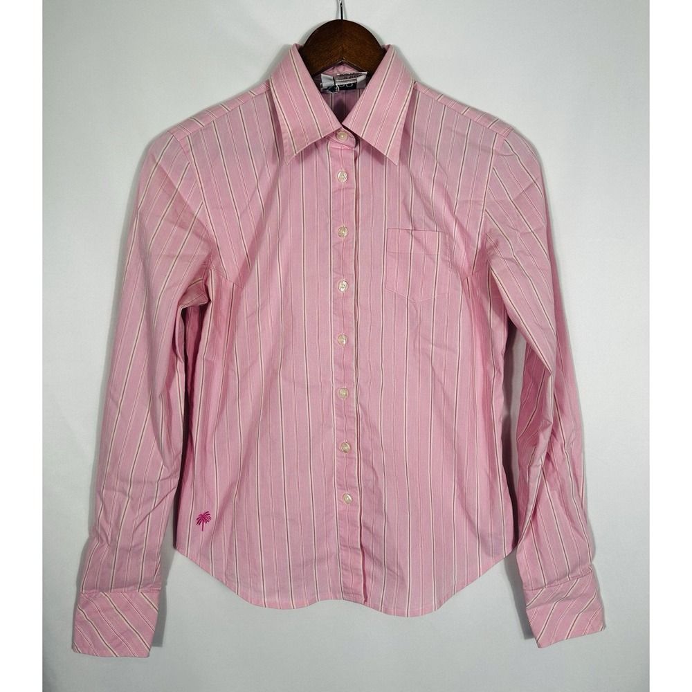 Vintage Lilly Pulitzer Button Down Shirt 4 Pink Stripe Preppy Beach Hamptons